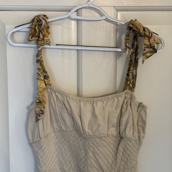 Free People Santorini Ecru Linen Maxi Dress with Ribbon Tie Straps 45097 - Picture 5 of 13